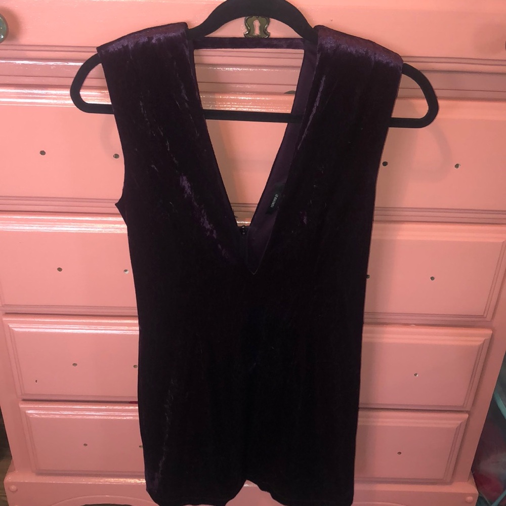 Low cut, purple velvet dress with zip up back